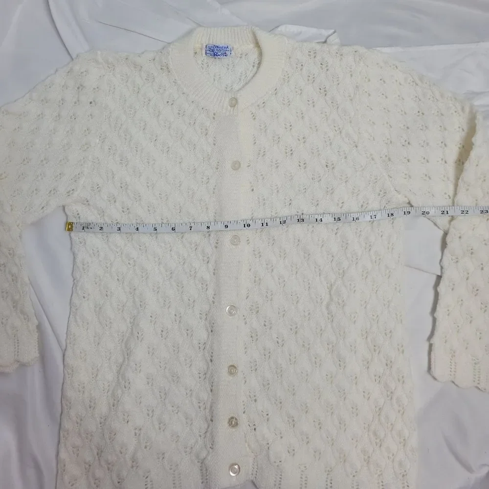 VINTAGE 70s off white cardigan textured‎ button up cottagecore M